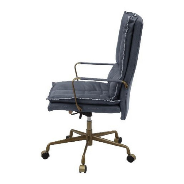 Office Chair with Leatherette Seat and Tufted Details, Gray - BM268940