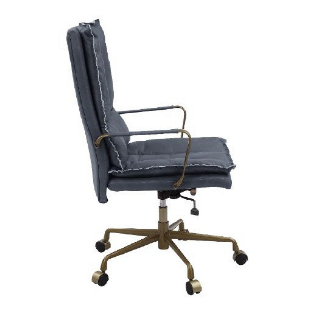 Office Chair with Leatherette Seat and Tufted Details, Gray - BM268940