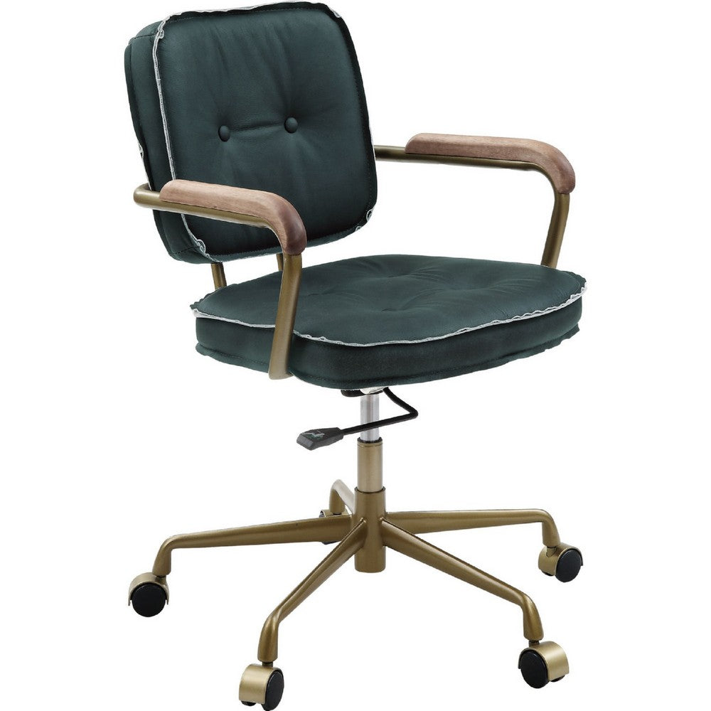 Office Chair with Leather Seat and Button Tufted Back, Green - BM268943