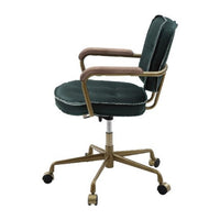 Office Chair with Leather Seat and Button Tufted Back, Green - BM268943