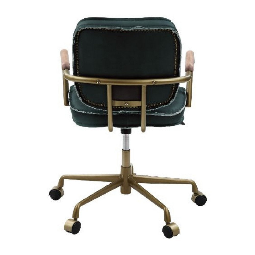 Office Chair with Leather Seat and Button Tufted Back, Green - BM268943