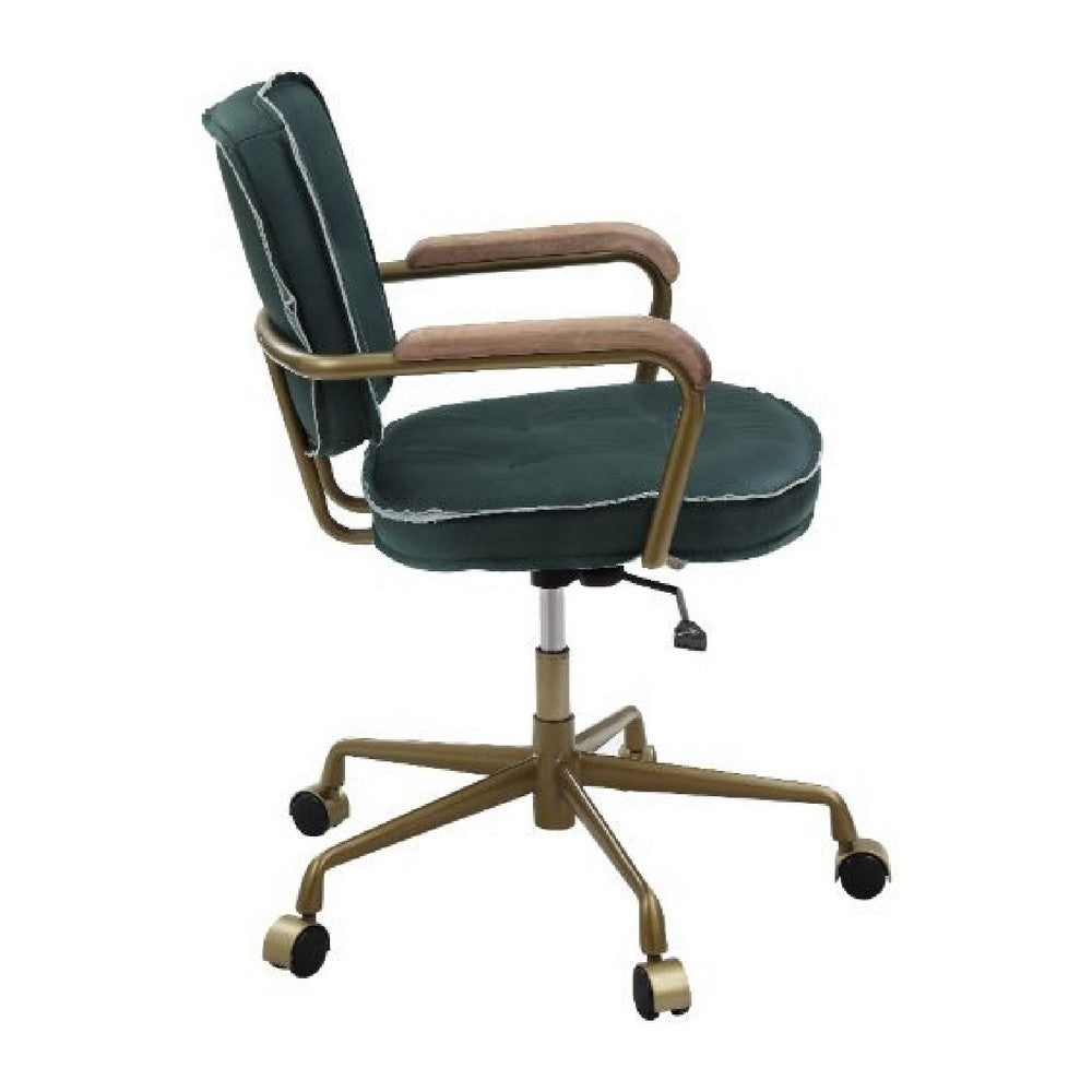 Office Chair with Leather Seat and Button Tufted Back, Green - BM268943