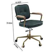 Office Chair with Leather Seat and Button Tufted Back, Green - BM268943