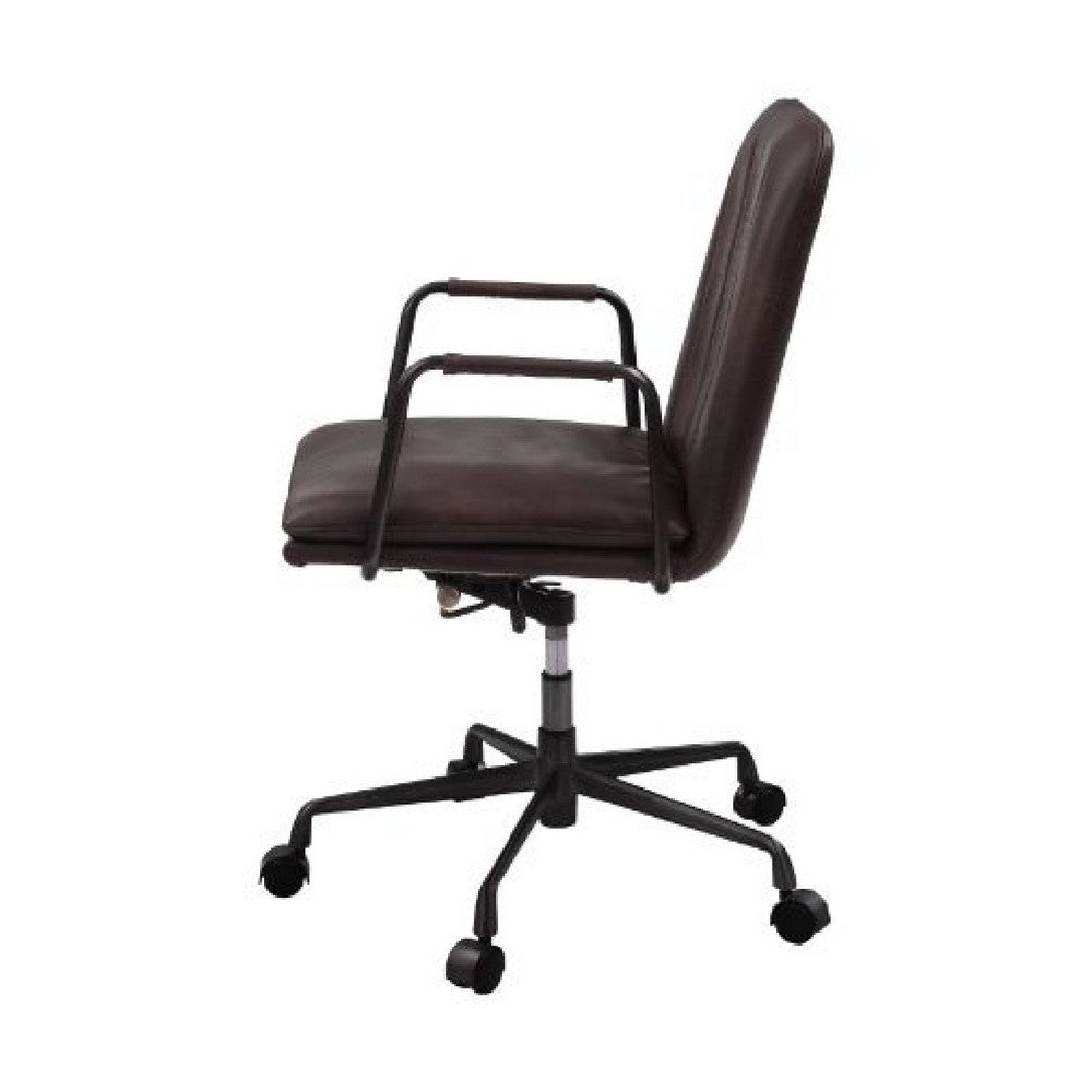 Office Chair with Leather Seat and Channel Stitching, Dark Brown - BM268944