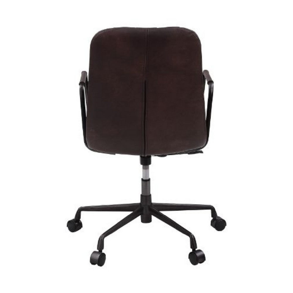 Office Chair with Leather Seat and Channel Stitching, Dark Brown - BM268944