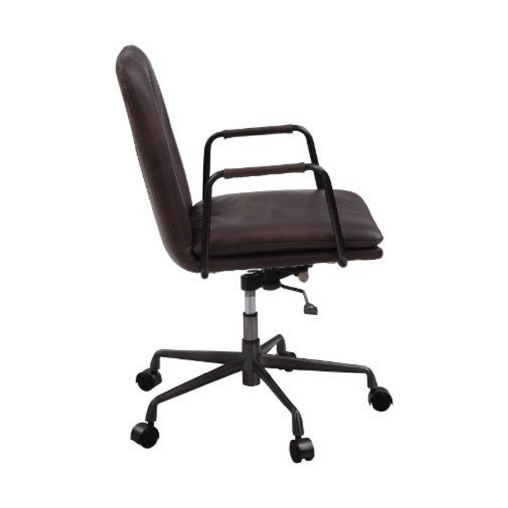 Office Chair with Leather Seat and Channel Stitching, Dark Brown - BM268944