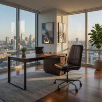 Office Chair with Leather Seat and Channel Stitching, Dark Brown - BM268944