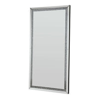 Floor Mirror with Faux Diamond Inlays and LED Trim, Silver - BM268947