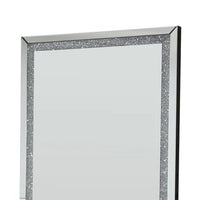 Floor Mirror with Faux Diamond Inlays and LED Trim, Silver - BM268947