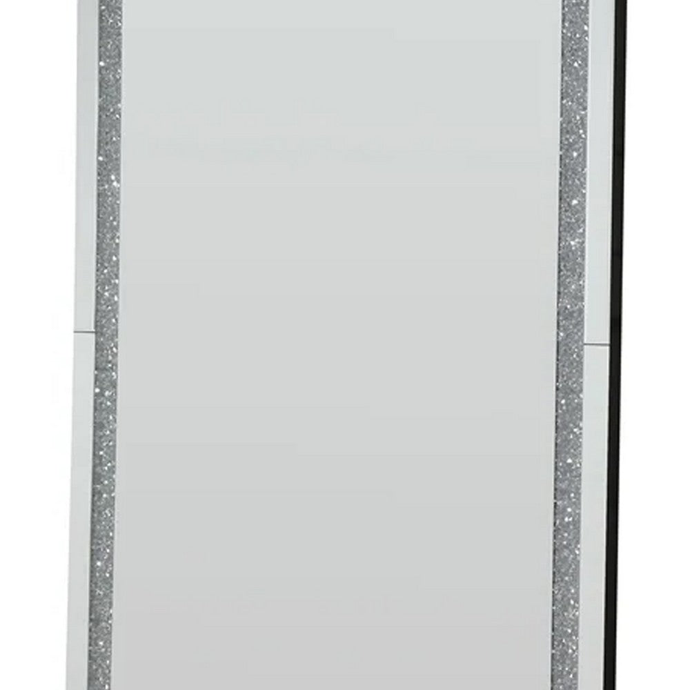 Floor Mirror with Faux Diamond Inlays and LED Trim, Silver - BM268947