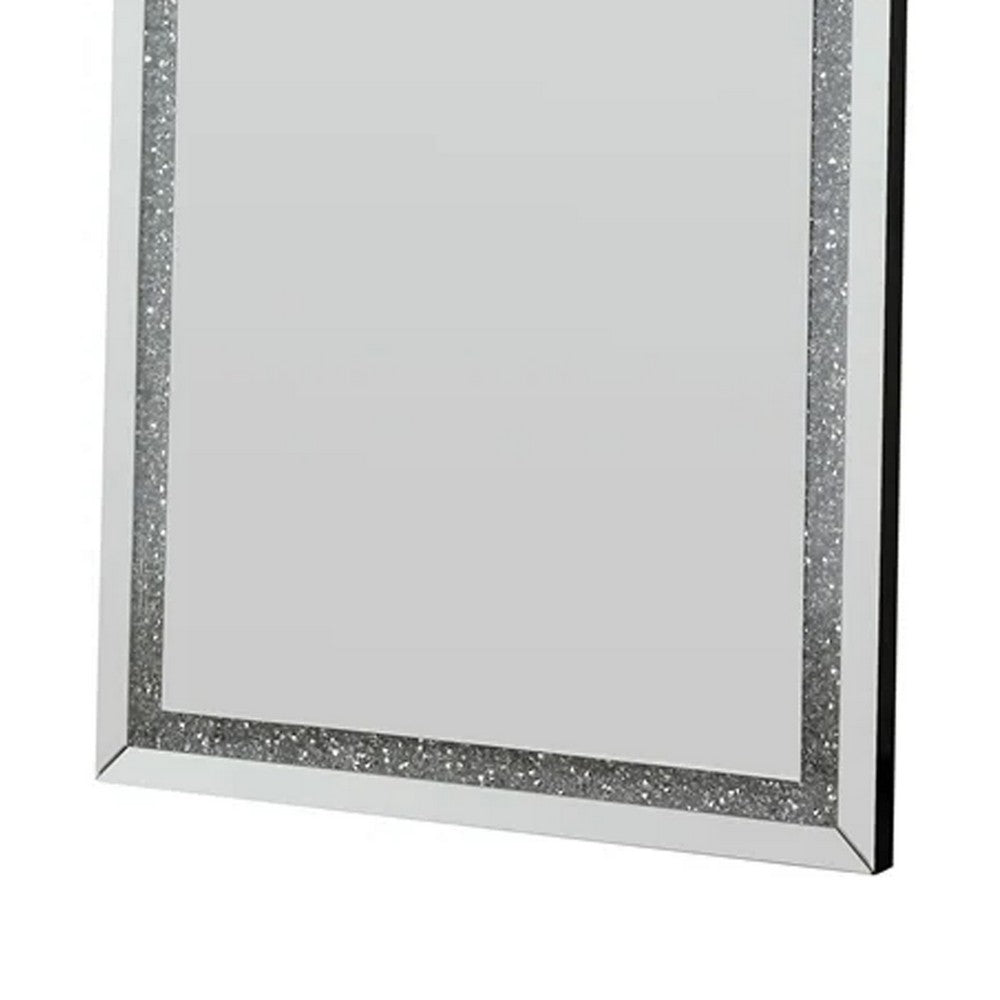 Floor Mirror with Faux Diamond Inlays and LED Trim, Silver - BM268947
