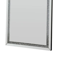 Floor Mirror with Faux Diamond Inlays and LED Trim, Silver - BM268947