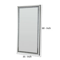 Floor Mirror with Faux Diamond Inlays and LED Trim, Silver - BM268947