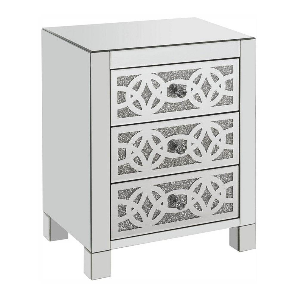 Accent Table with 3 Drawers and Faux Diamond Inlays, Silver - BM268949
