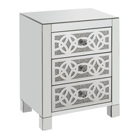 Accent Table with 3 Drawers and Faux Diamond Inlays, Silver - BM268949