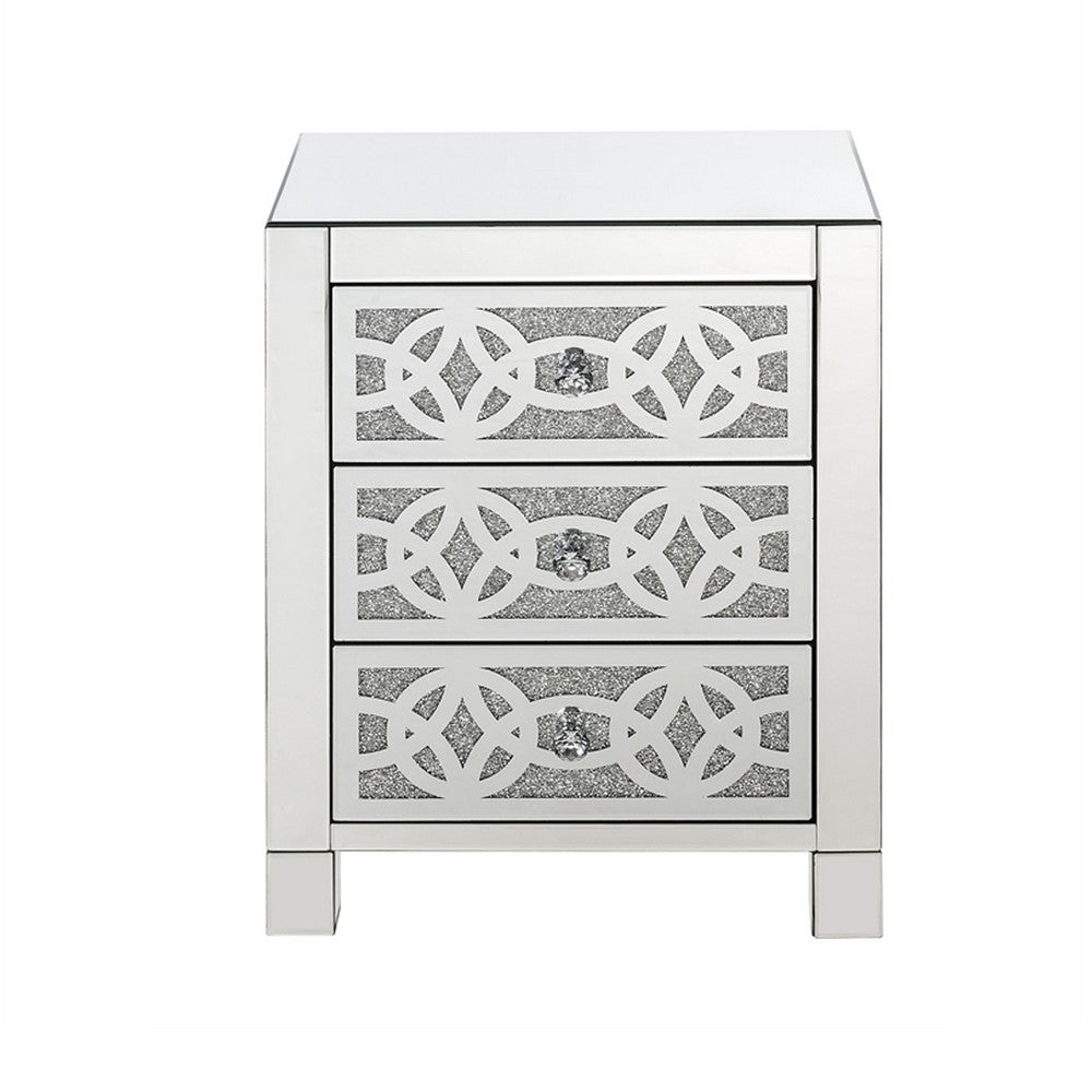 Accent Table with 3 Drawers and Faux Diamond Inlays, Silver - BM268949