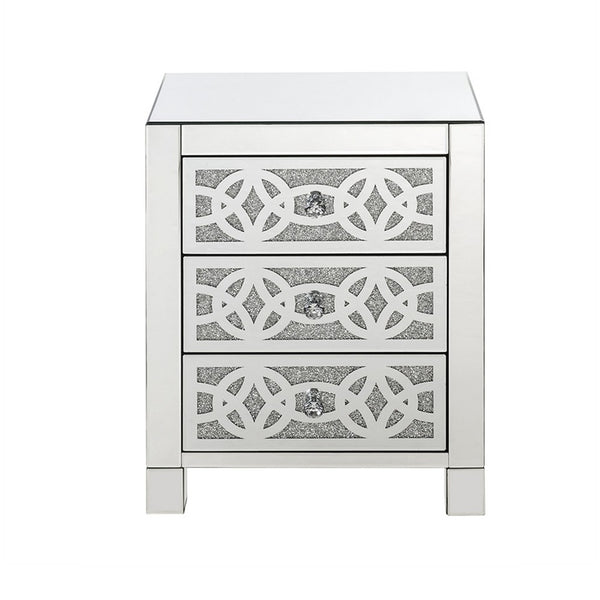 Accent Table with 3 Drawers and Faux Diamond Inlays, Silver - BM268949