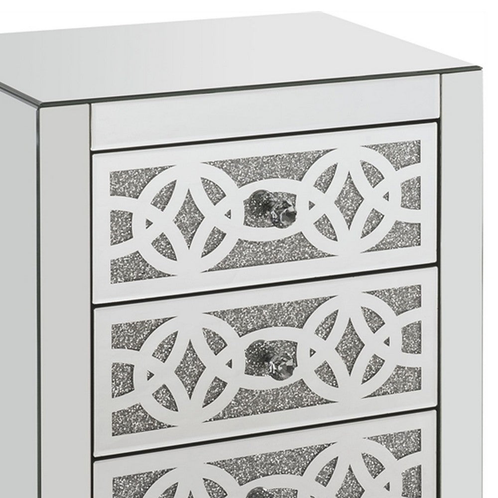 Accent Table with 3 Drawers and Faux Diamond Inlays, Silver - BM268949