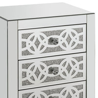 Accent Table with 3 Drawers and Faux Diamond Inlays, Silver - BM268949