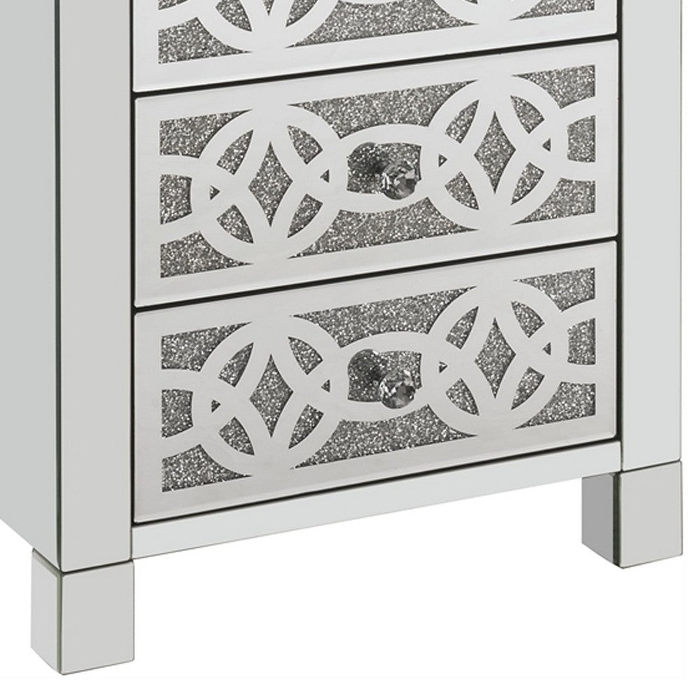 Accent Table with 3 Drawers and Faux Diamond Inlays, Silver - BM268949