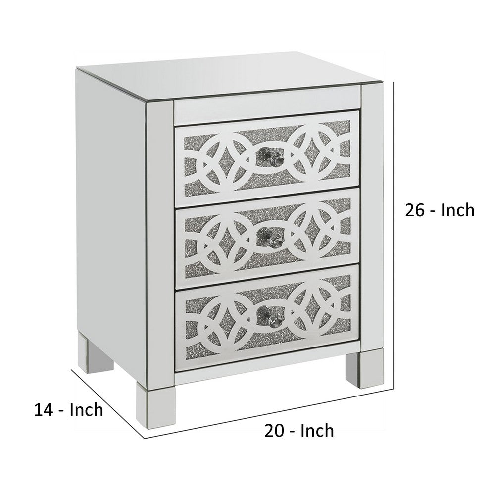 Accent Table with 3 Drawers and Faux Diamond Inlays, Silver - BM268949