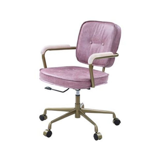 Office Chair with Leather Seat and Button Tufted Back, Pink - BM268974