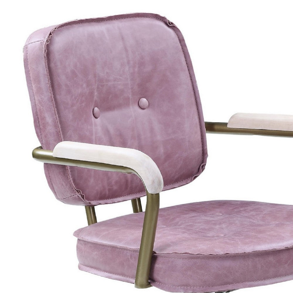 Office Chair with Leather Seat and Button Tufted Back, Pink - BM268974