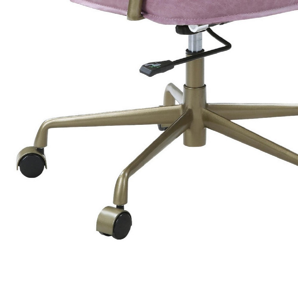 Office Chair with Leather Seat and Button Tufted Back, Pink - BM268974