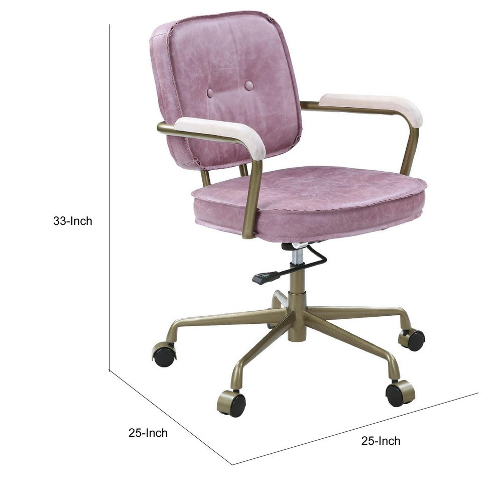 Office Chair with Leather Seat and Button Tufted Back, Pink - BM268974
