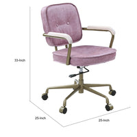Office Chair with Leather Seat and Button Tufted Back, Pink - BM268974