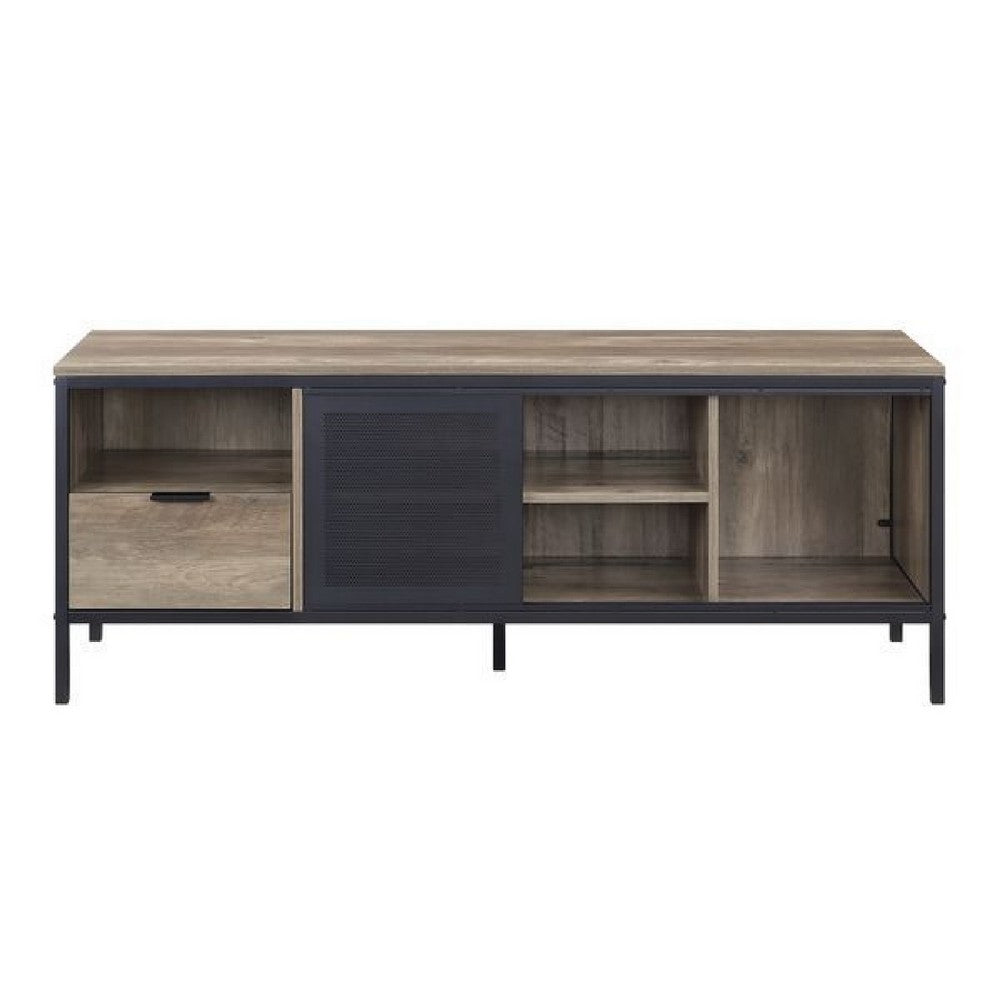 TV Stand with 1 Drawer and Open Compartments, Brown and Black - BM268975