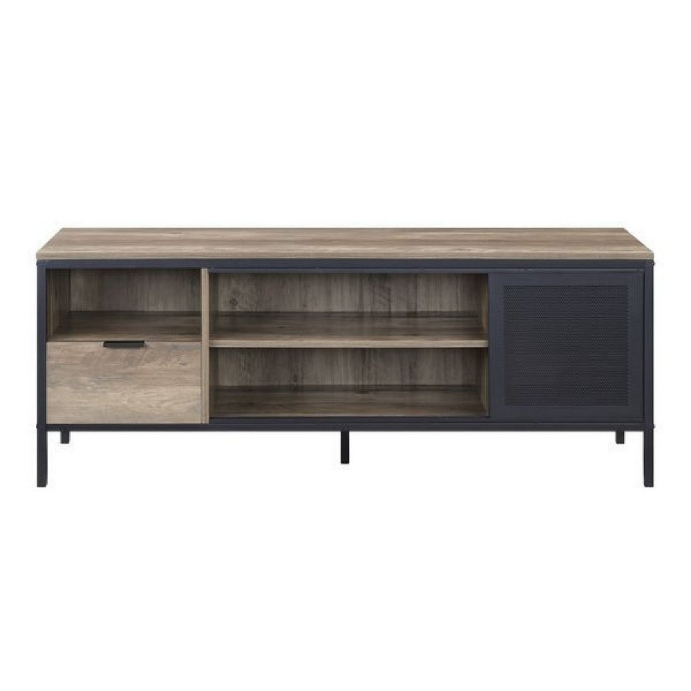TV Stand with 1 Drawer and Open Compartments, Brown and Black - BM268975