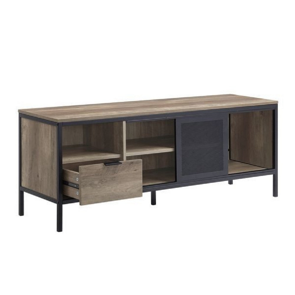 TV Stand with 1 Drawer and Open Compartments, Brown and Black - BM268975