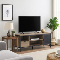 TV Stand with 1 Drawer and Open Compartments, Brown and Black - BM268975