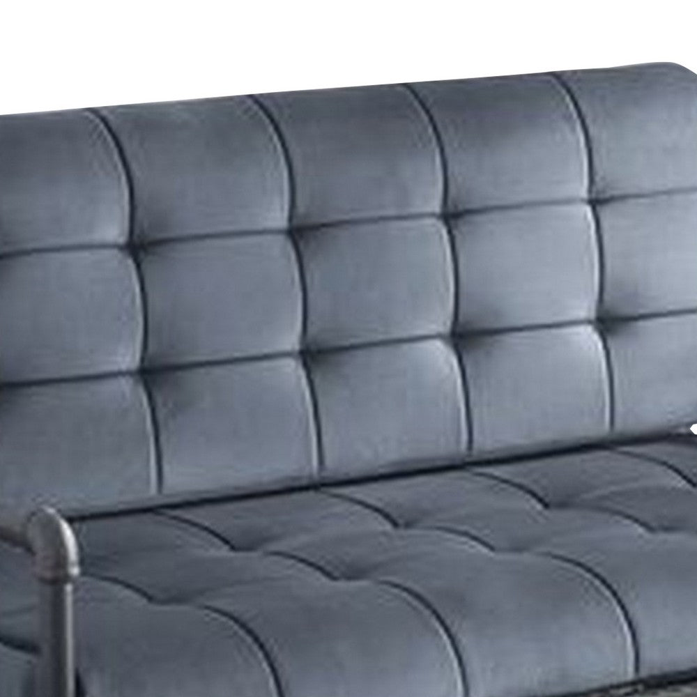 Loveseat with Tufted Velvet Seat and Metal Frame, Gray - BM268982