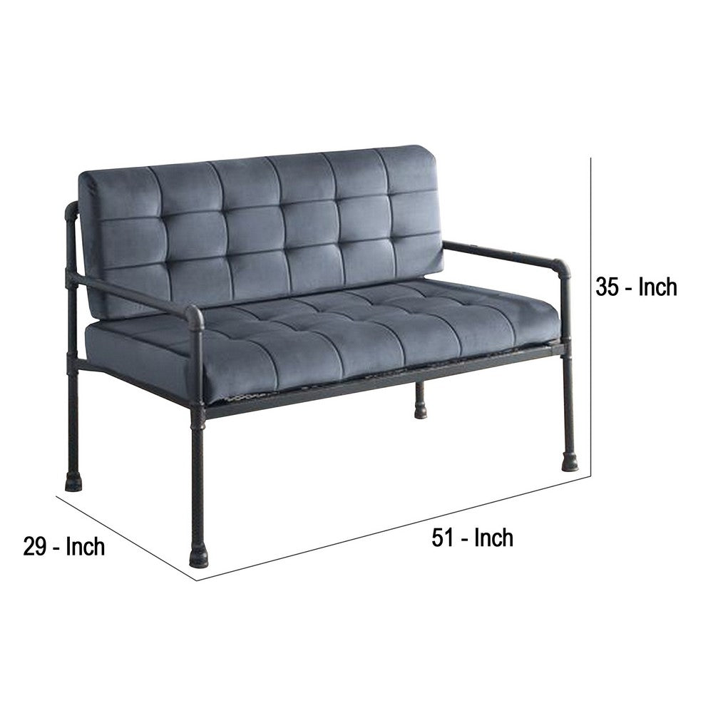 Loveseat with Tufted Velvet Seat and Metal Frame, Gray - BM268982