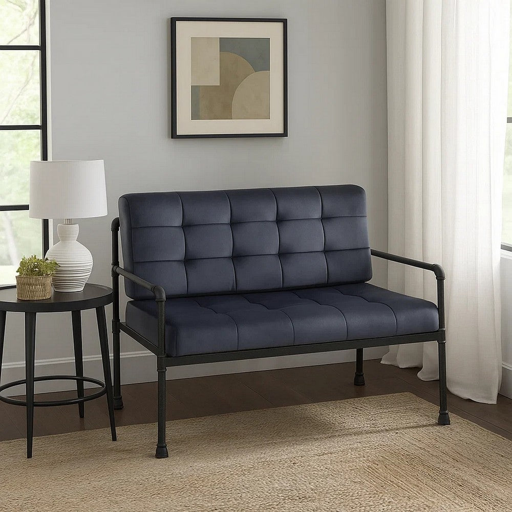 Loveseat with Tufted Velvet Seat and Metal Frame, Gray - BM268982