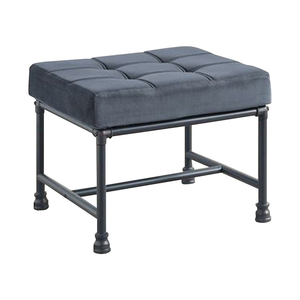 Ottoman with Tufted Velvet Seat and Metal Frame, Gray - BM268983