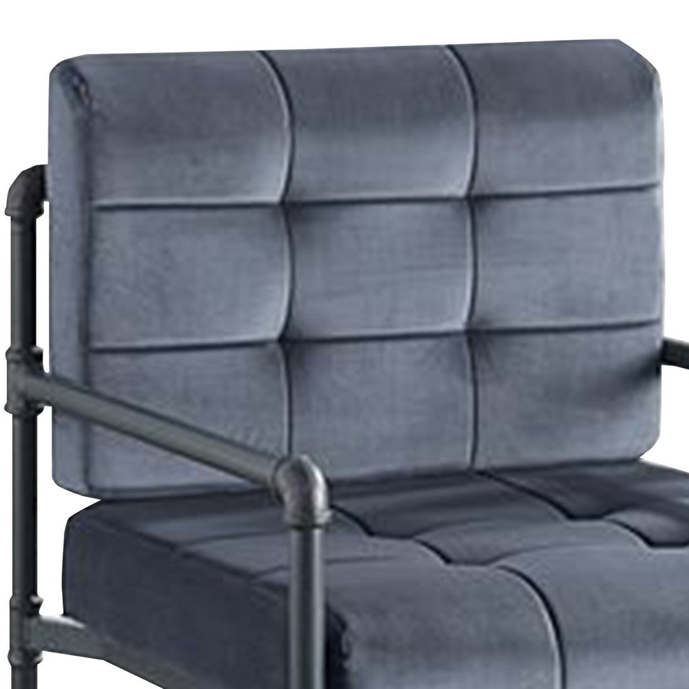 Accent Chair with Tufted Velvet Seat and Metal Frame, Gray - BM268984