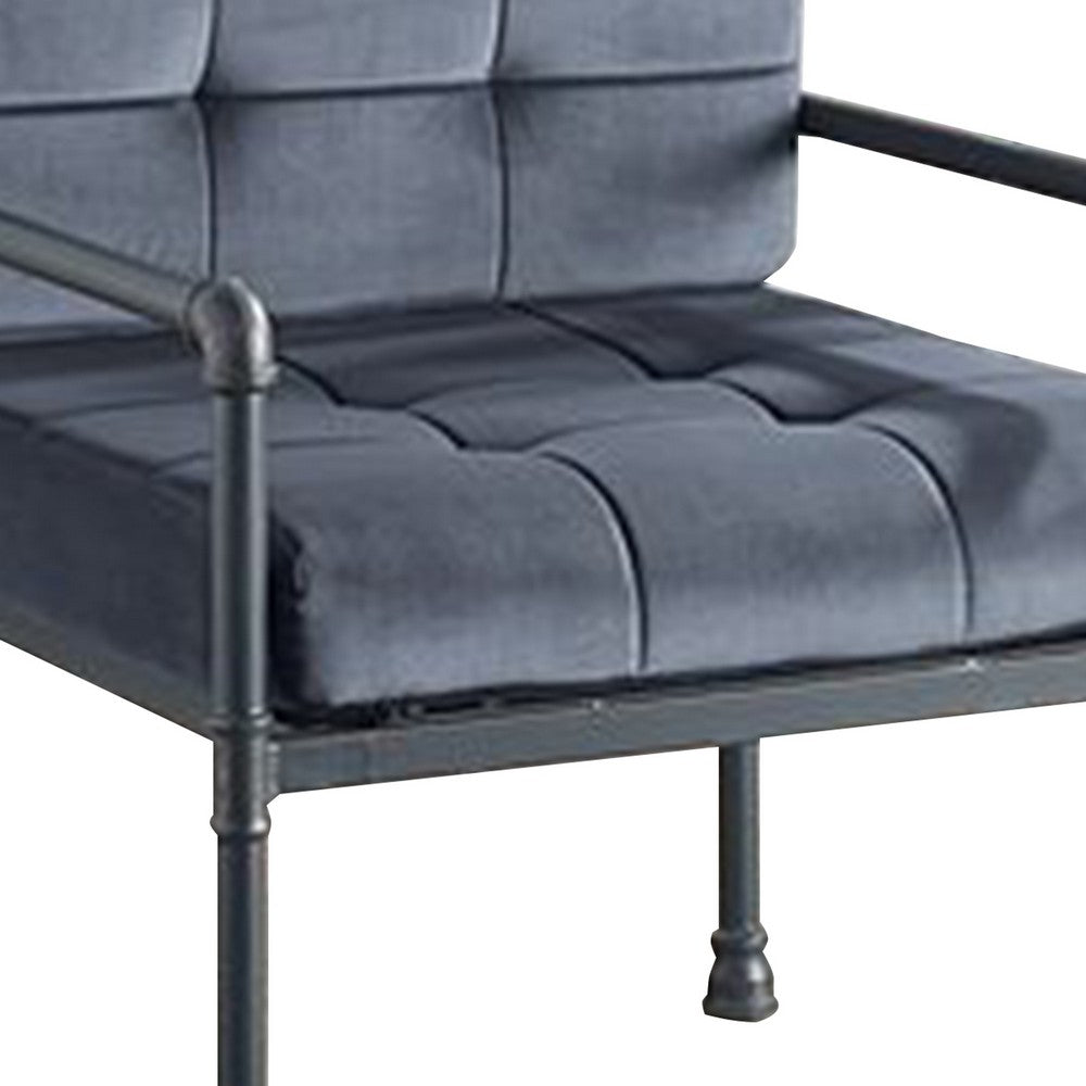 Accent Chair with Tufted Velvet Seat and Metal Frame, Gray - BM268984