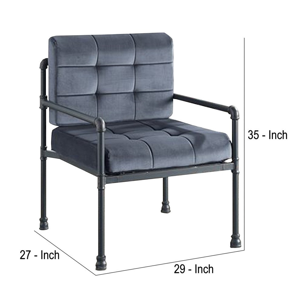 Accent Chair with Tufted Velvet Seat and Metal Frame, Gray - BM268984