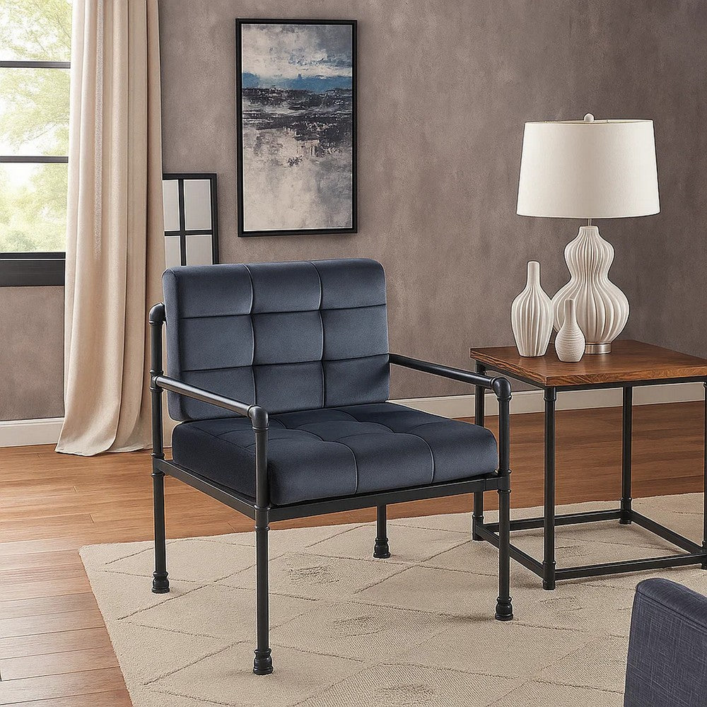 Accent Chair with Tufted Velvet Seat and Metal Frame, Gray - BM268984