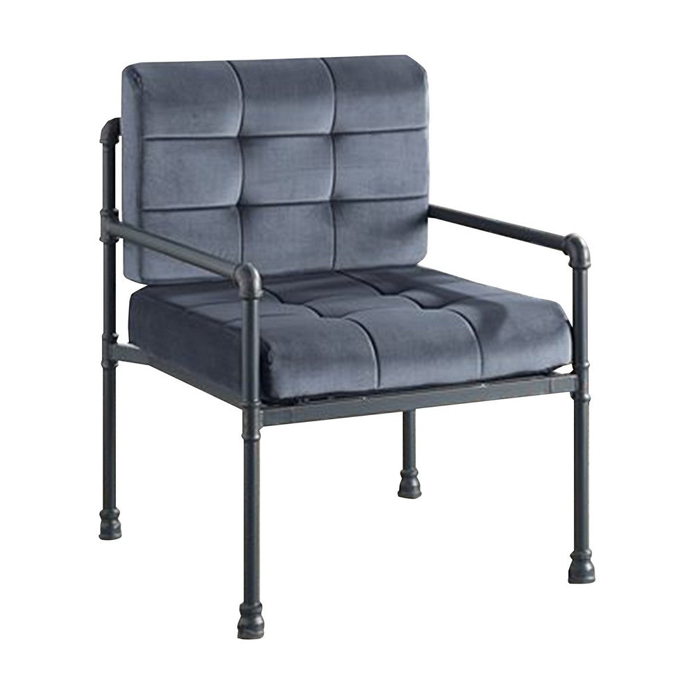 Accent Chair with Tufted Velvet Seat and Metal Frame, Gray - BM268984
