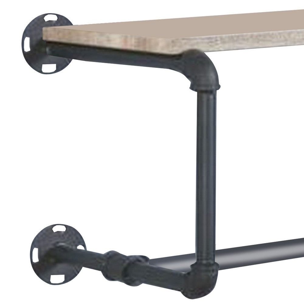 Wooden Wall Rack with Tubular Metal Frame, Brown and Black - BM268986