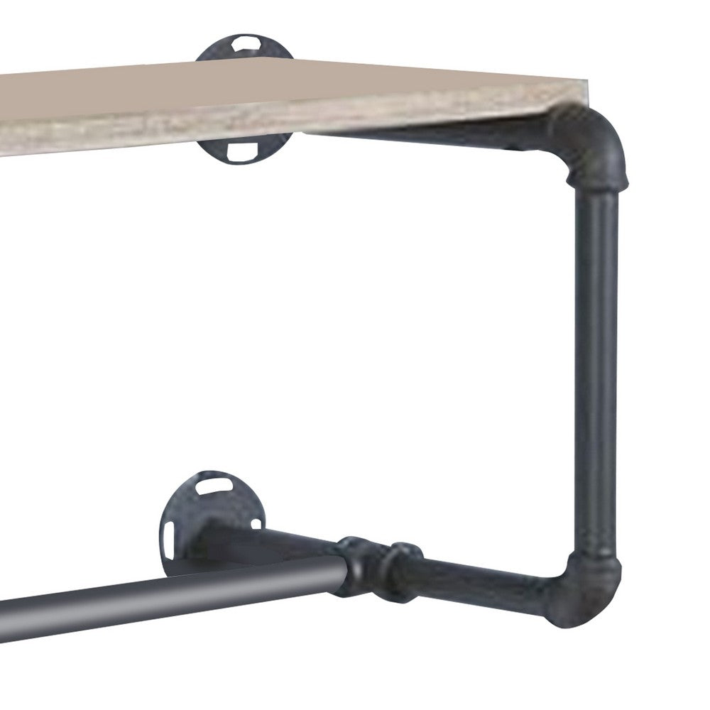 Wooden Wall Rack with Tubular Metal Frame, Brown and Black - BM268986