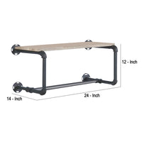 Wooden Wall Rack with Tubular Metal Frame, Brown and Black - BM268986