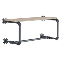 Wooden Wall Rack with Tubular Metal Frame, Brown and Black - BM268986