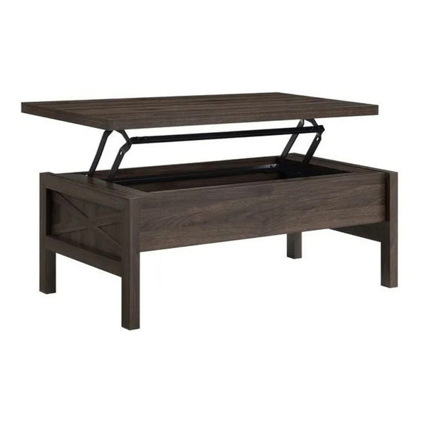 Coffee Table with Lift Top Storage and Cross Side Panel, Brown - BM268995