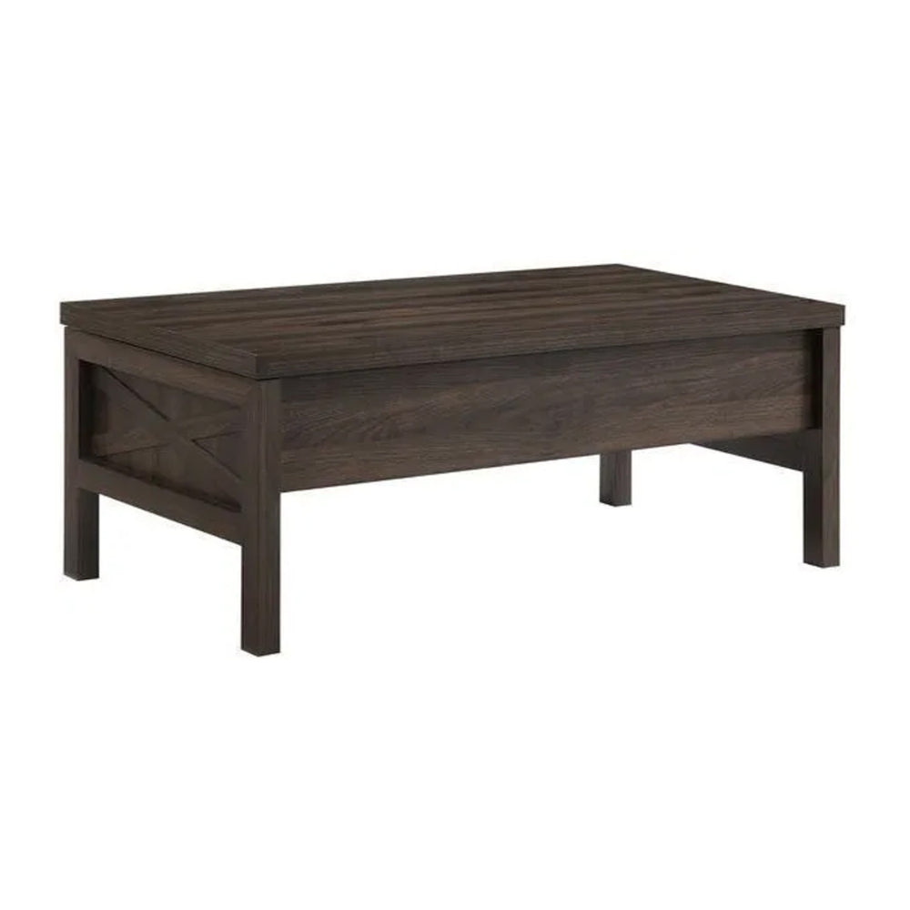 Coffee Table with Lift Top Storage and Cross Side Panel, Brown - BM268995