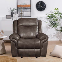 Glider Recliner with Leatherette Upholstery and Pillow Arms, Brown - BM269005